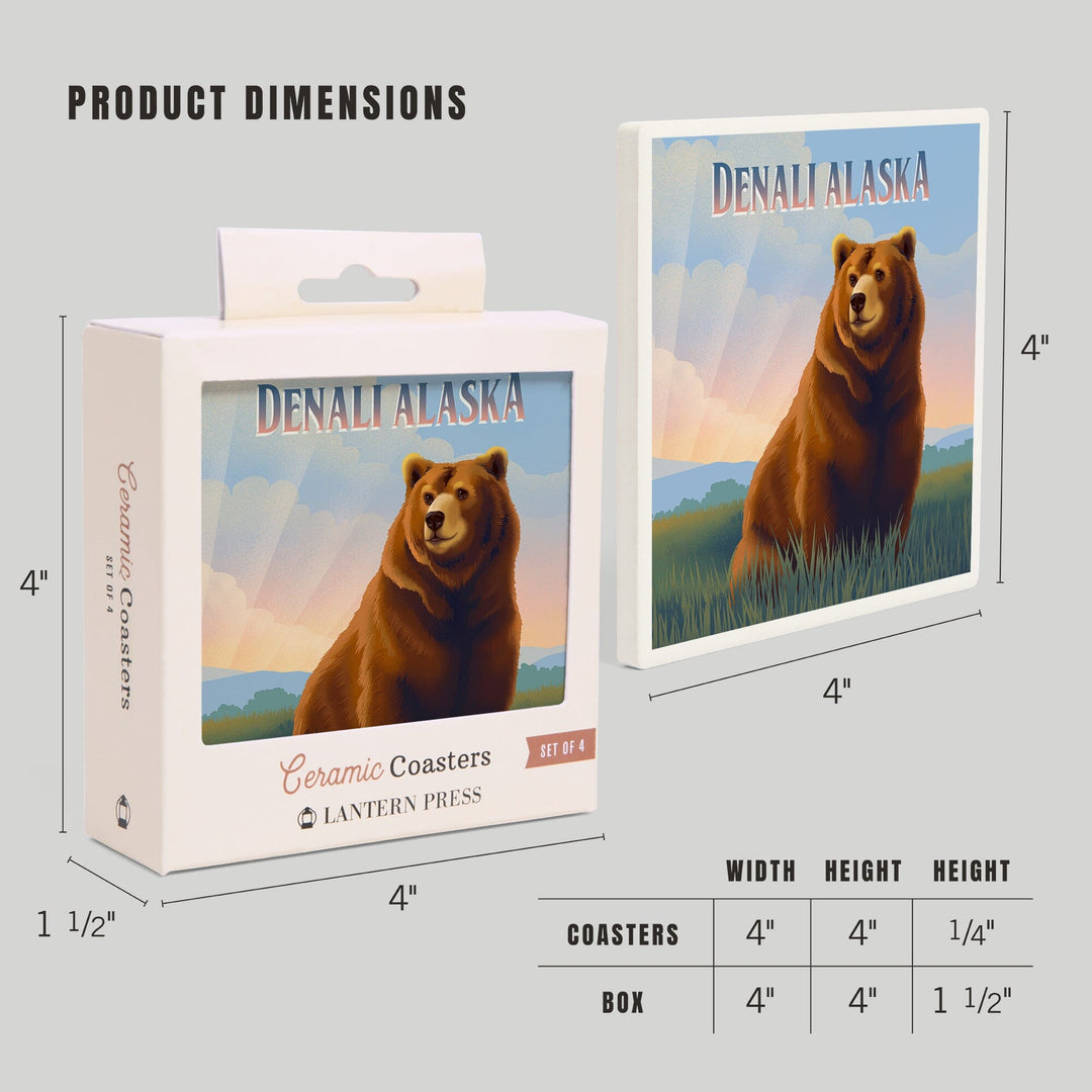 Denali, Alaska, Lithograph Wildlife Series, Grizzly Bear, Coasters Coasters Lantern Press