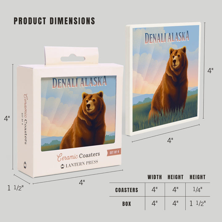 Denali, Alaska, Lithograph Wildlife Series, Grizzly Bear, Coasters Coasters Lantern Press
