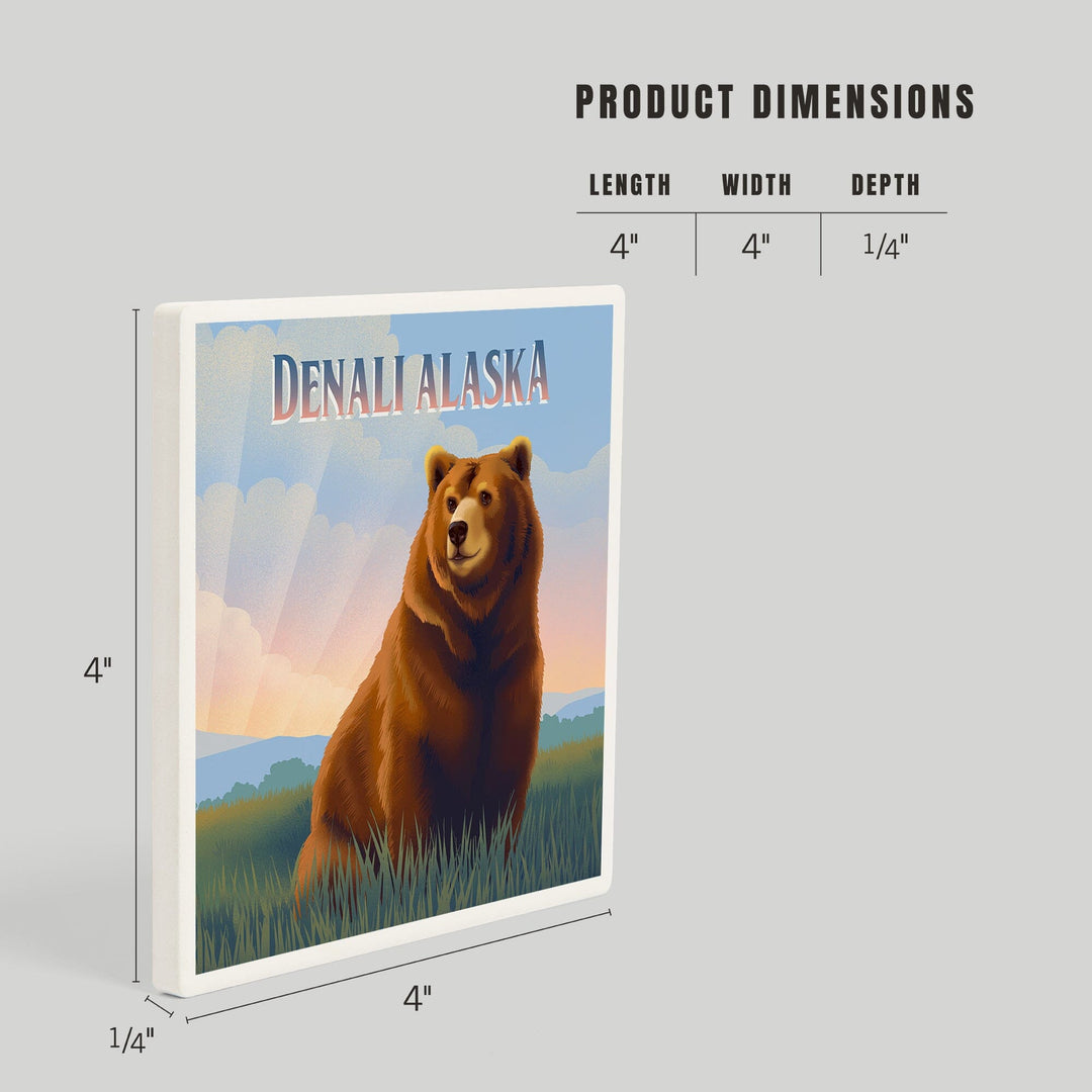 Denali, Alaska, Lithograph Wildlife Series, Grizzly Bear, Coasters Coasters Lantern Press