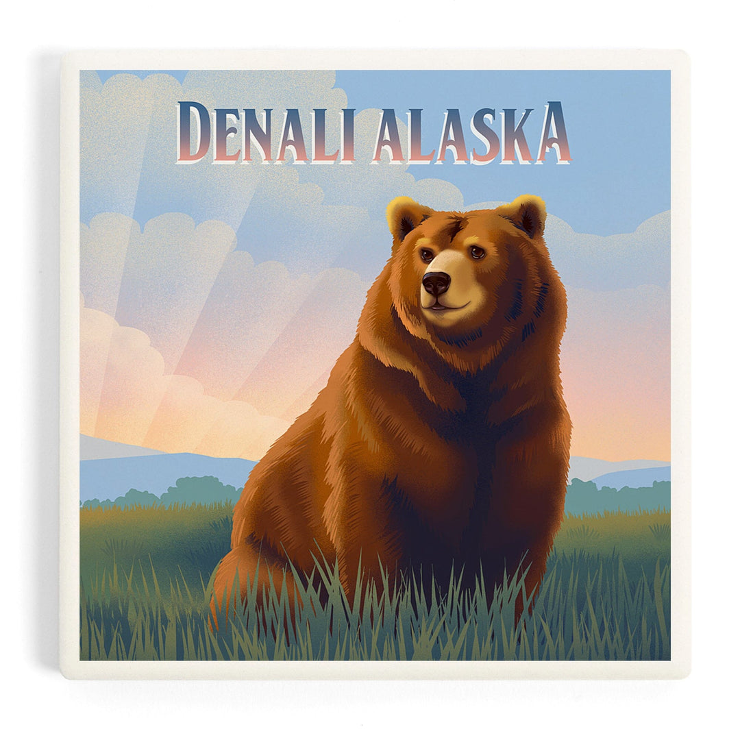 Denali, Alaska, Lithograph Wildlife Series, Grizzly Bear, Coasters Coasters Lantern Press Coaster