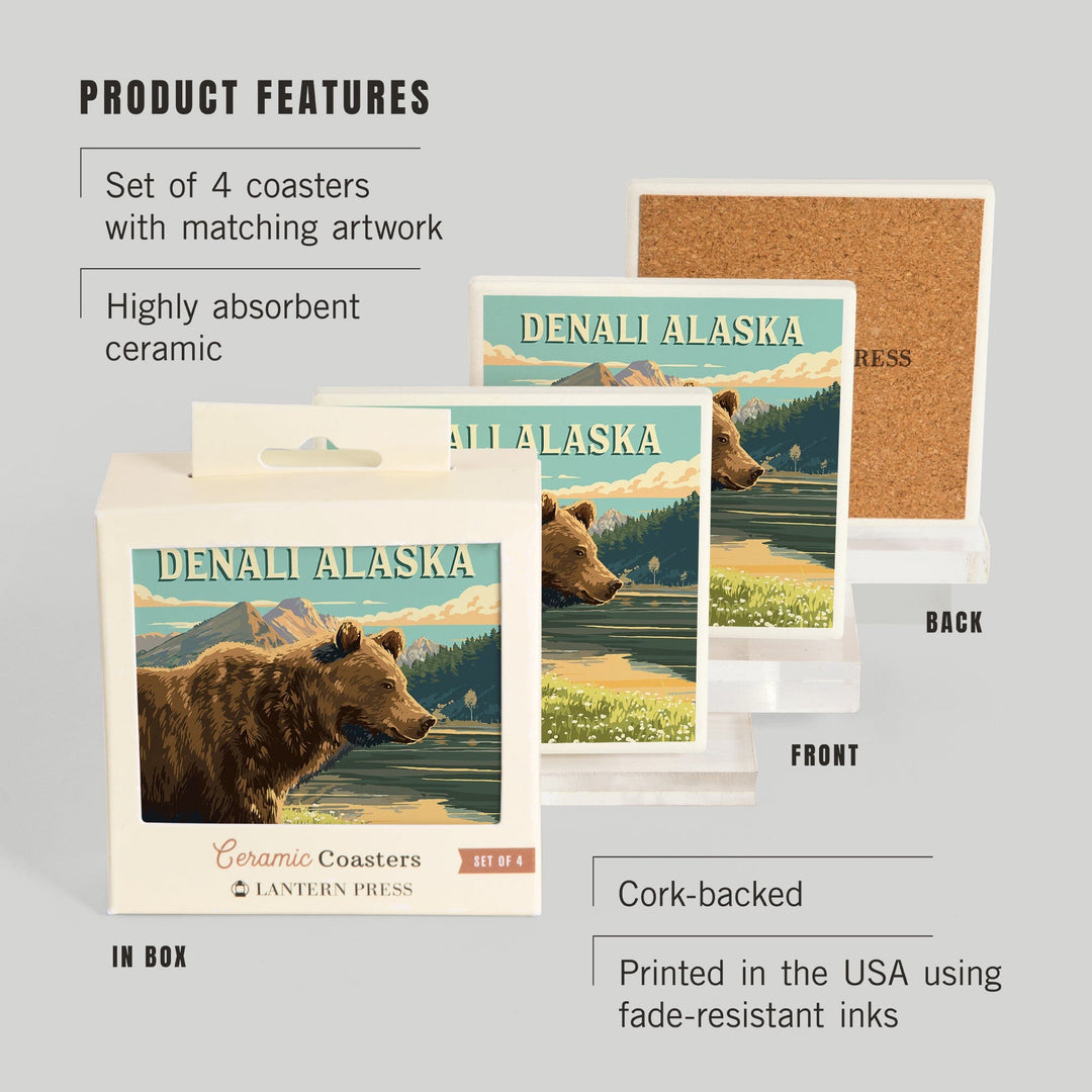 Denali, Alaska, Painterly, Bear, Coasters Coasters Lantern Press