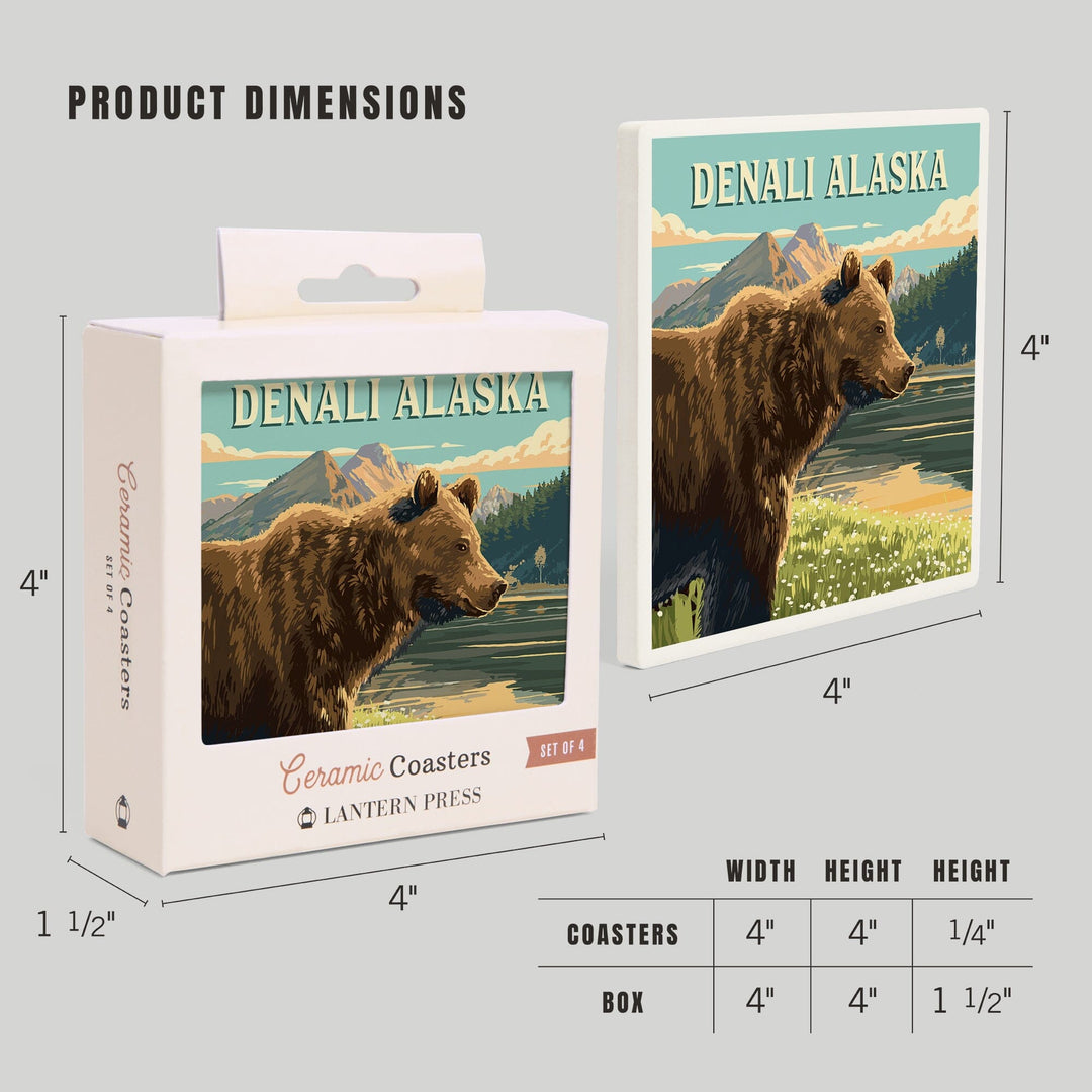 Denali, Alaska, Painterly, Bear, Coasters Coasters Lantern Press