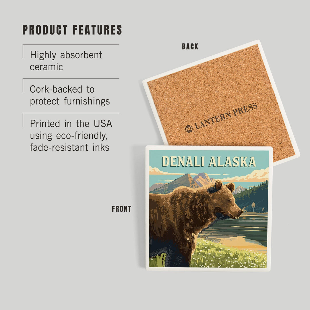 Denali, Alaska, Painterly, Bear, Coasters Coasters Lantern Press