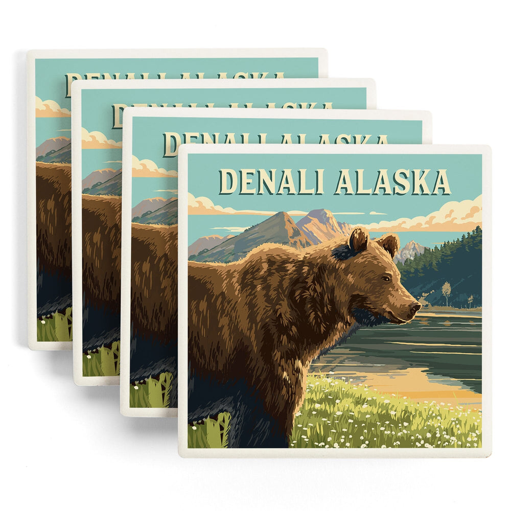 Denali, Alaska, Painterly, Bear, Coasters Coasters Lantern Press