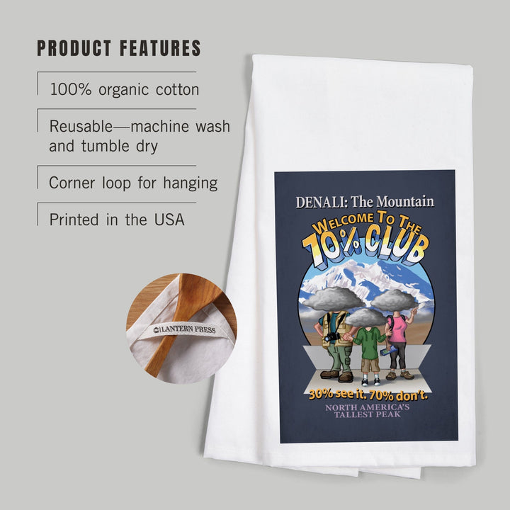 Denali, Alaska, The Mountain, 70 Percent Club, Contour, Organic Cotton Kitchen Tea Towels Kitchen Lantern Press