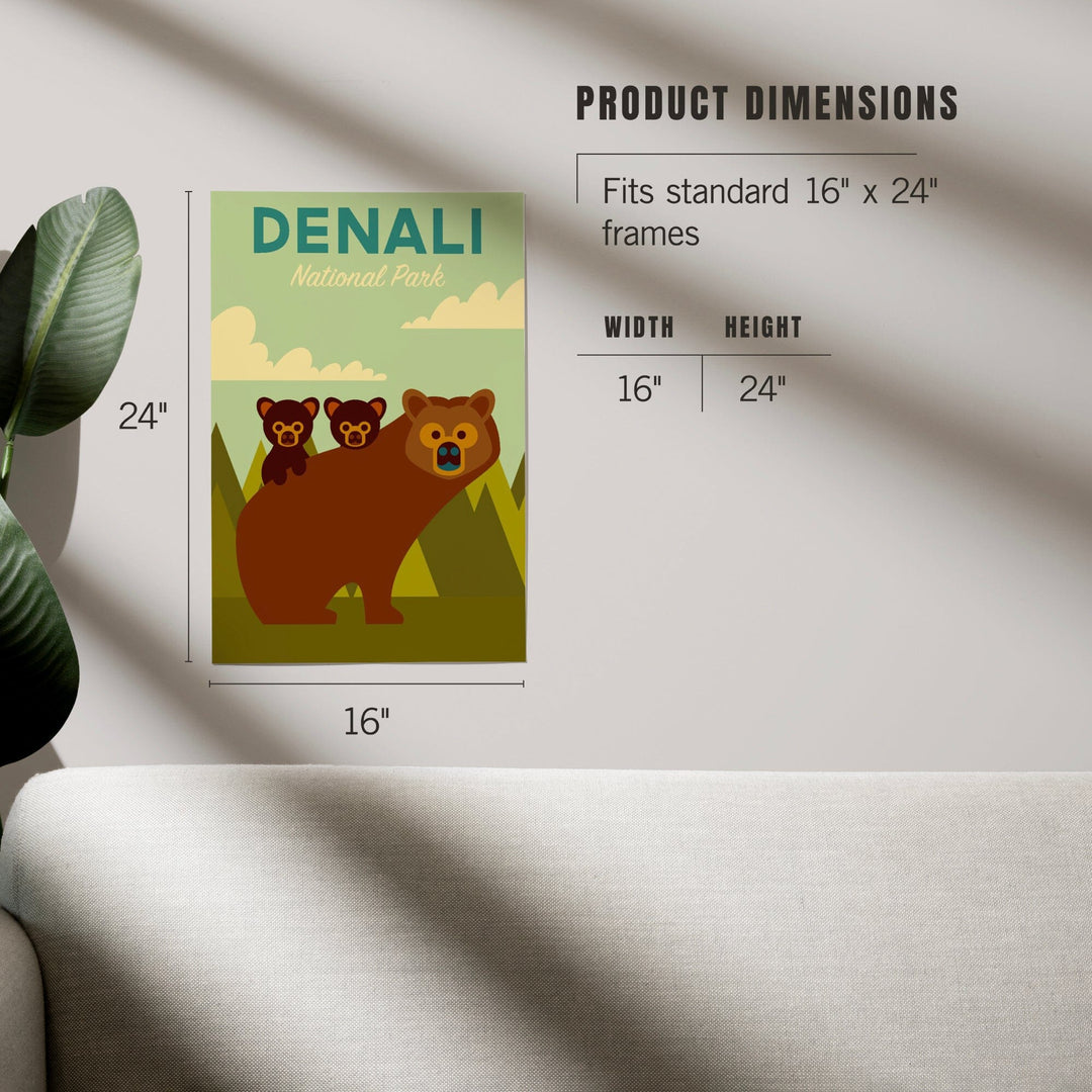 Denali National Park, Alaska, Bear and Cubs, Geometric, Art & Giclee Prints - Lantern Press