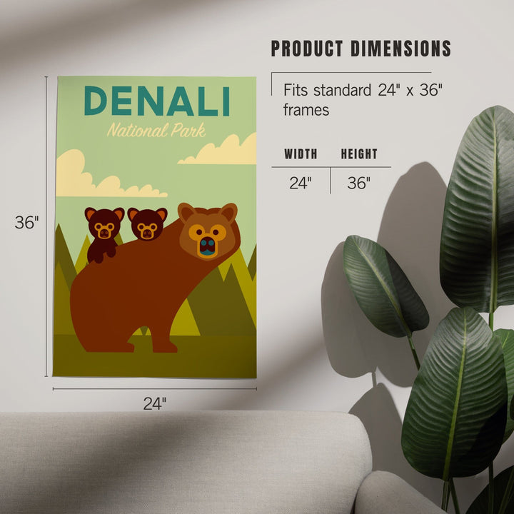 Denali National Park, Alaska, Bear and Cubs, Geometric, Art & Giclee Prints - Lantern Press