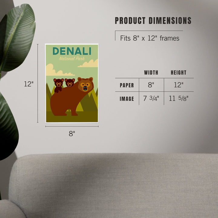 Denali National Park, Alaska, Bear and Cubs, Geometric, Art & Giclee Prints - Lantern Press