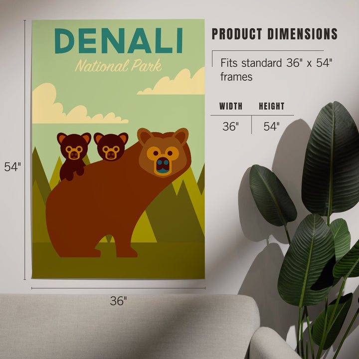 Denali National Park, Alaska, Bear and Cubs, Geometric, Art & Giclee Prints - Lantern Press