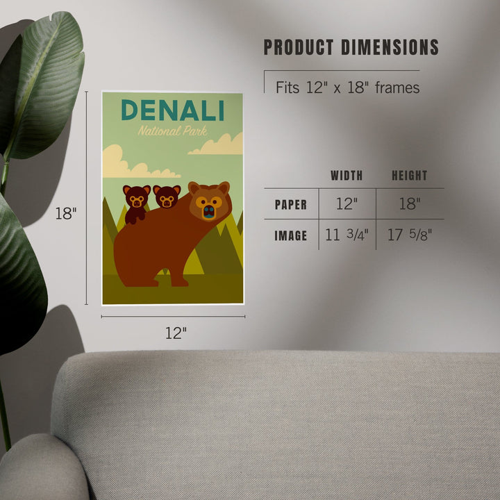 Denali National Park, Alaska, Bear and Cubs, Geometric, Art & Giclee Prints - Lantern Press