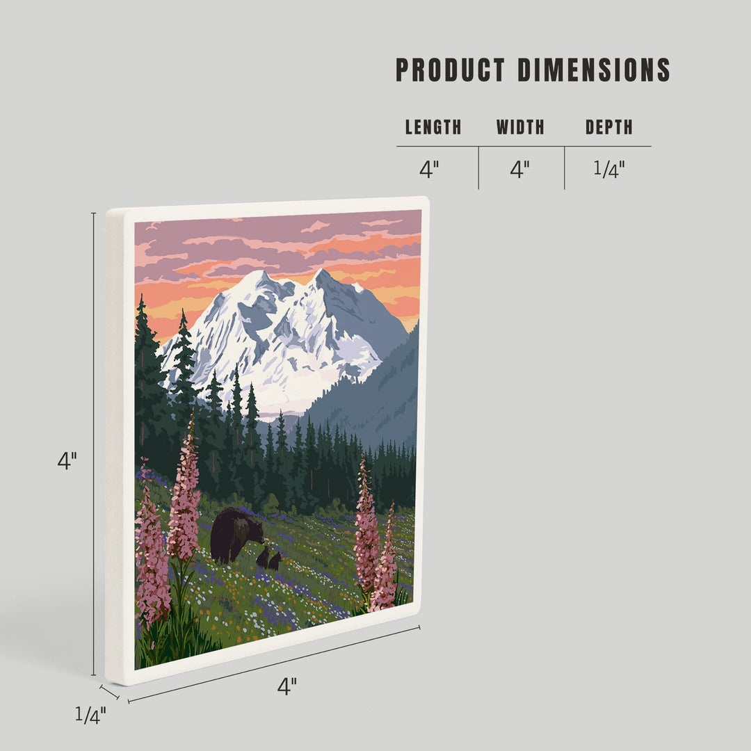 Denali National Park, Alaska, Bears and Spring Flowers, Coasters Coasters Lantern Press