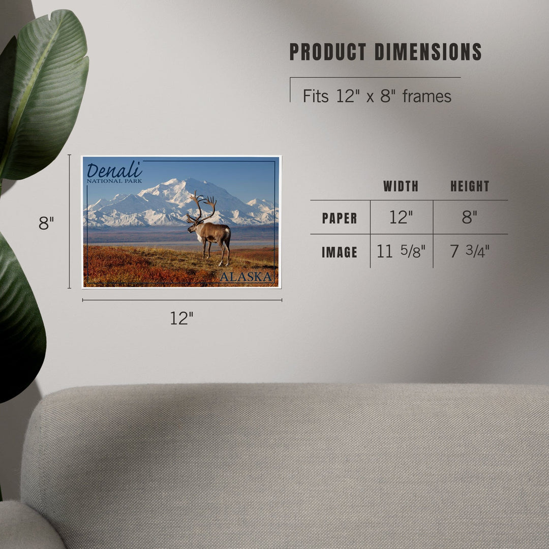Denali National Park, Alaska, Caribou and Denali, Art & Giclee Prints - Lantern Press