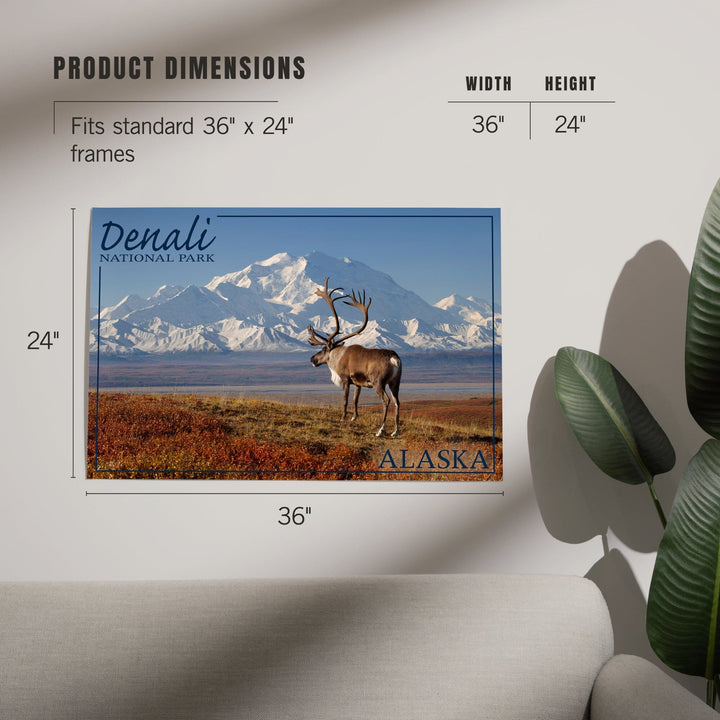 Denali National Park, Alaska, Caribou and Denali, Art & Giclee Prints - Lantern Press