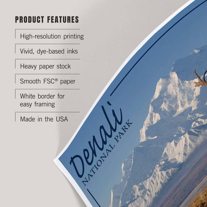 Denali National Park, Alaska, Caribou and Denali, Art & Giclee Prints - Lantern Press