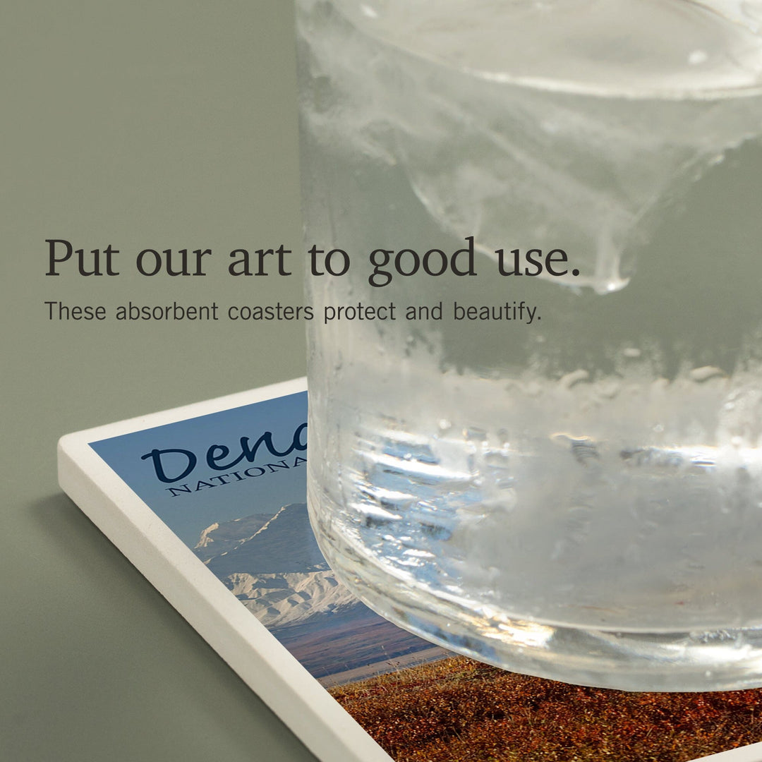 Denali National Park, Alaska, Caribou and Denali, Coasters Coasters Lantern Press