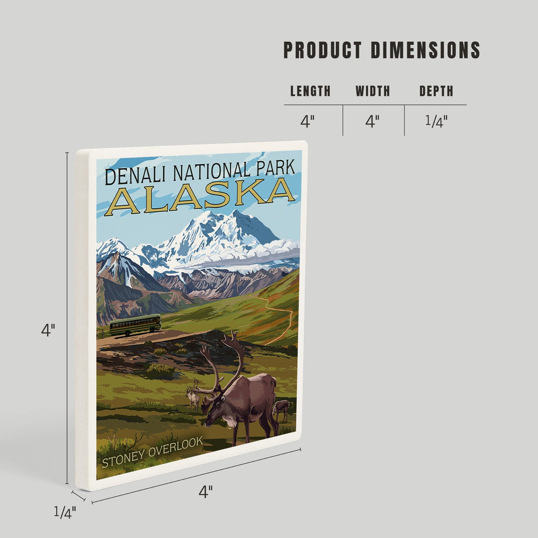 Denali National Park, Alaska, Caribou and Stoney Overlook, Coasters Coasters Lantern Press