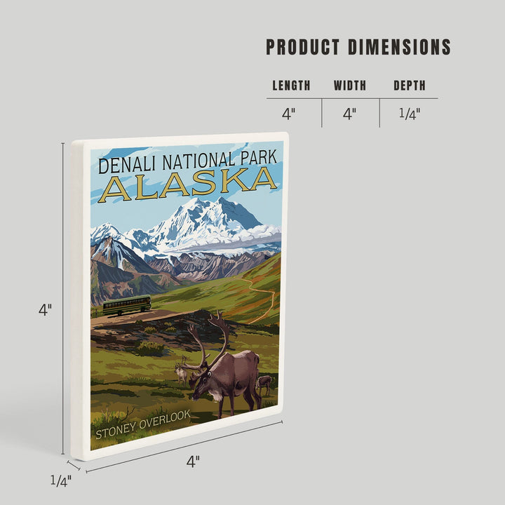 Denali National Park, Alaska, Caribou and Stoney Overlook, Coasters Coasters Lantern Press