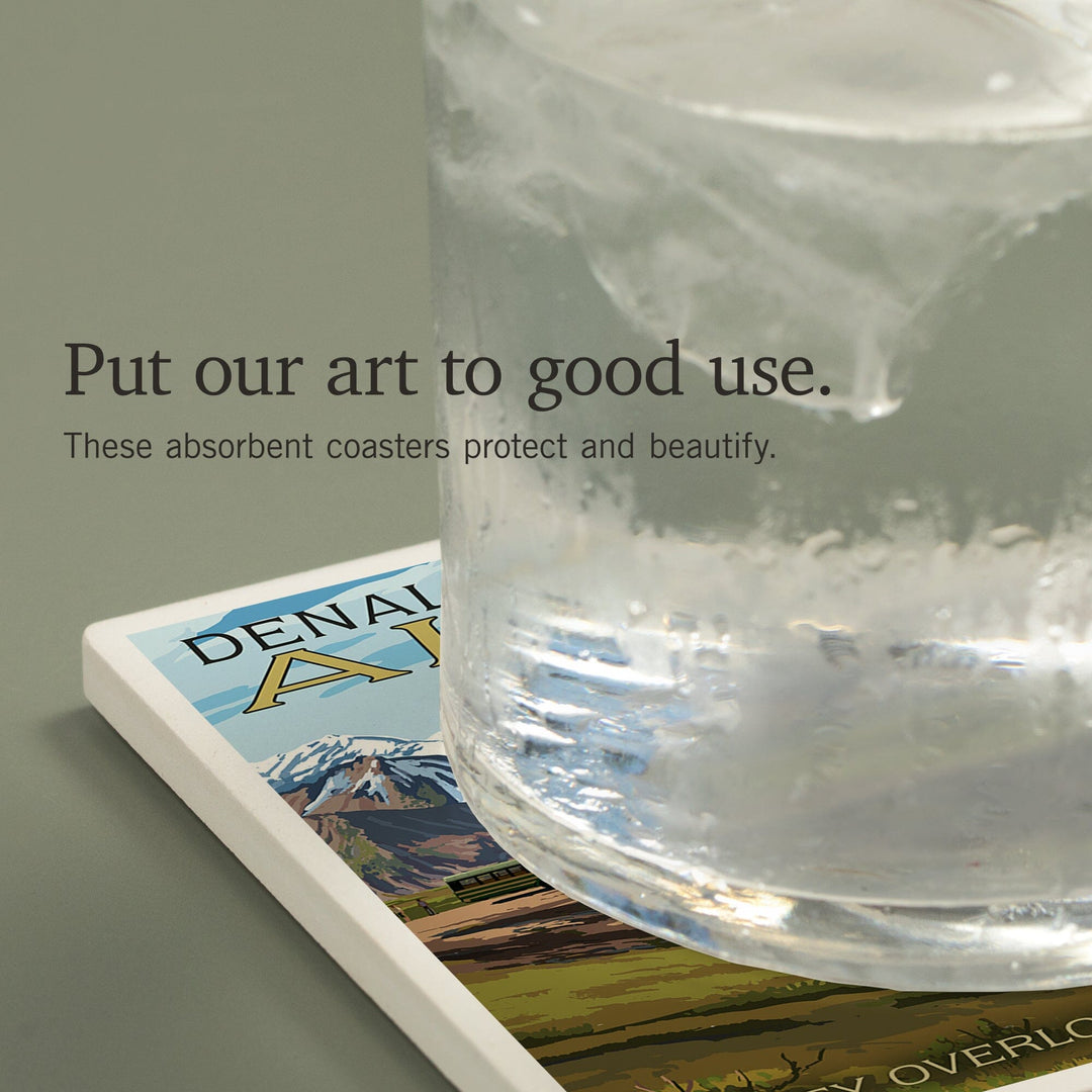 Denali National Park, Alaska, Caribou and Stoney Overlook, Coasters Coasters Lantern Press