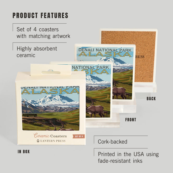 Denali National Park, Alaska, Caribou and Stoney Overlook, Coasters Coasters Lantern Press