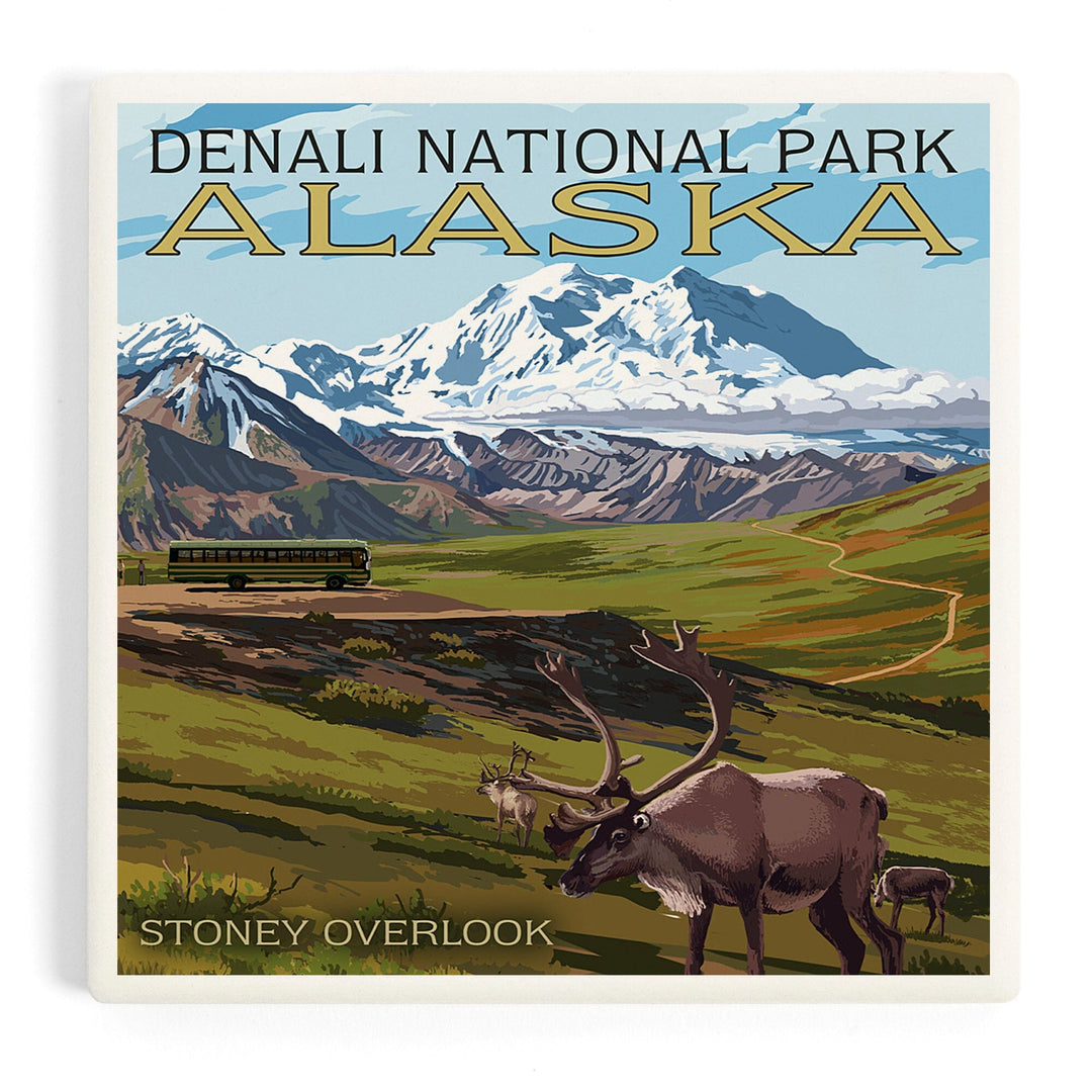 Denali National Park, Alaska, Caribou and Stoney Overlook, Coasters Coasters Lantern Press Coaster