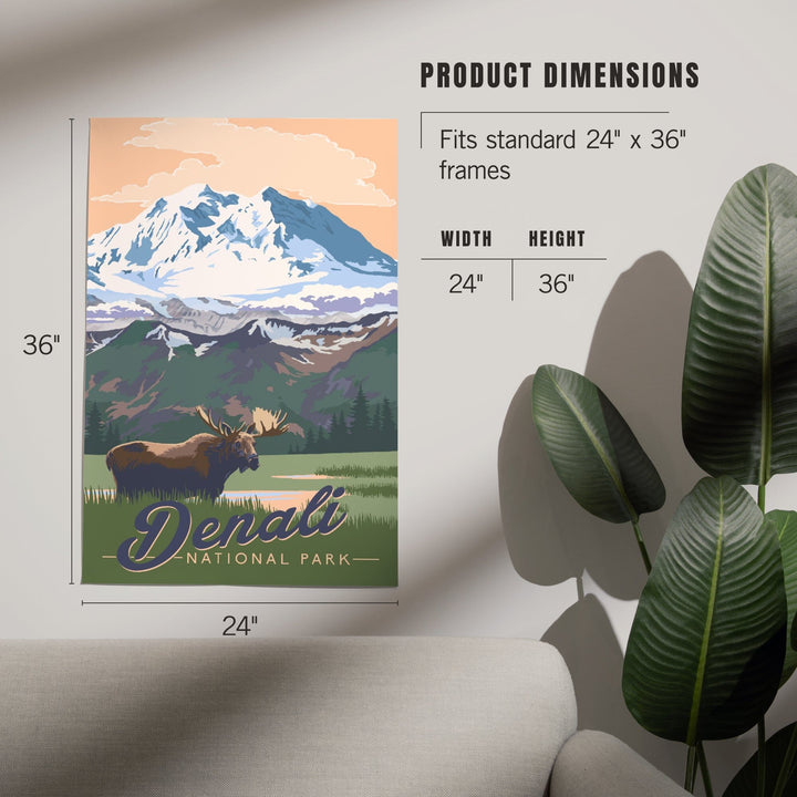 Denali National Park, Alaska, Moose and Mountains, Art & Giclee Prints - Lantern Press
