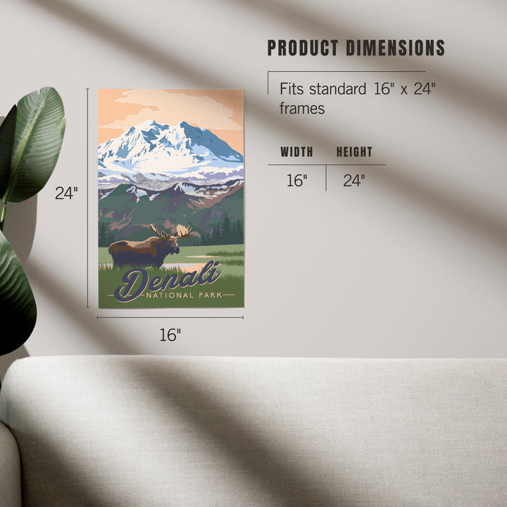 Denali National Park, Alaska, Moose and Mountains, Art & Giclee Prints - Lantern Press