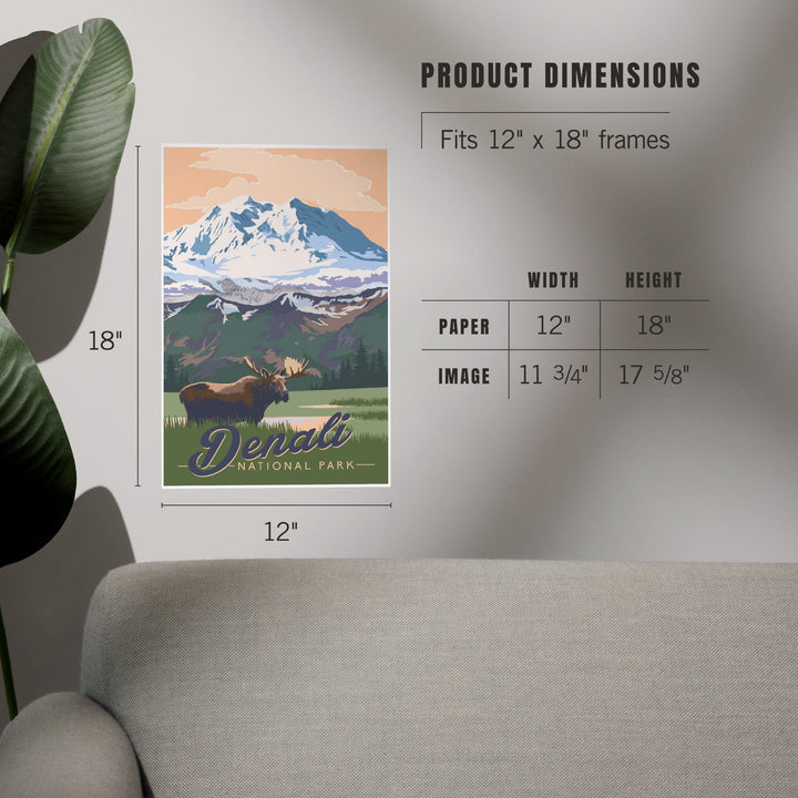 Denali National Park, Alaska, Moose and Mountains, Art & Giclee Prints - Lantern Press