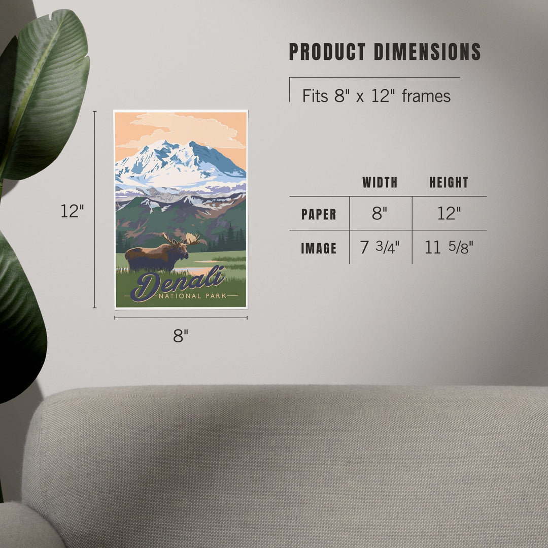 Denali National Park, Alaska, Moose and Mountains, Art & Giclee Prints - Lantern Press
