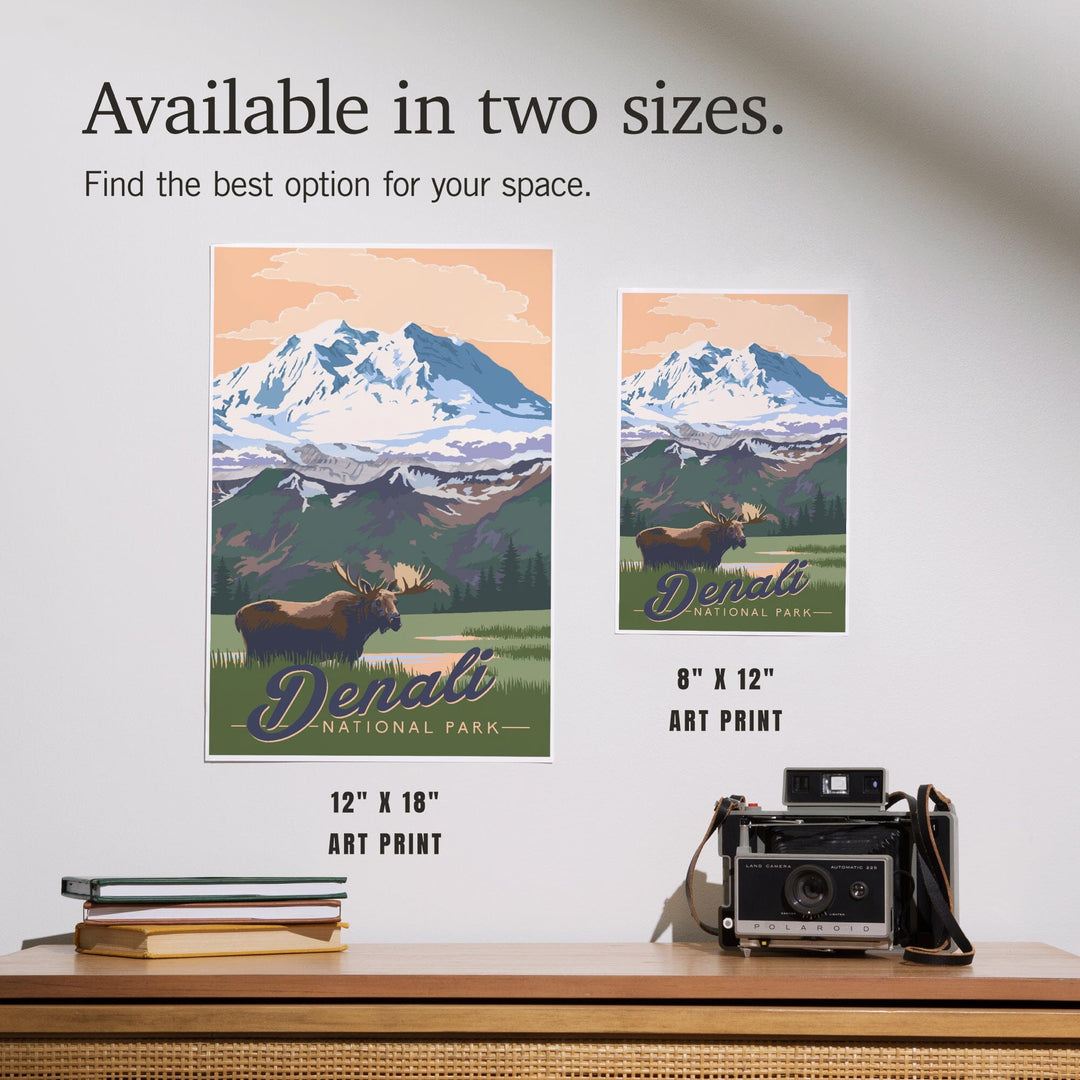 Denali National Park, Alaska, Moose and Mountains, Art & Giclee Prints - Lantern Press