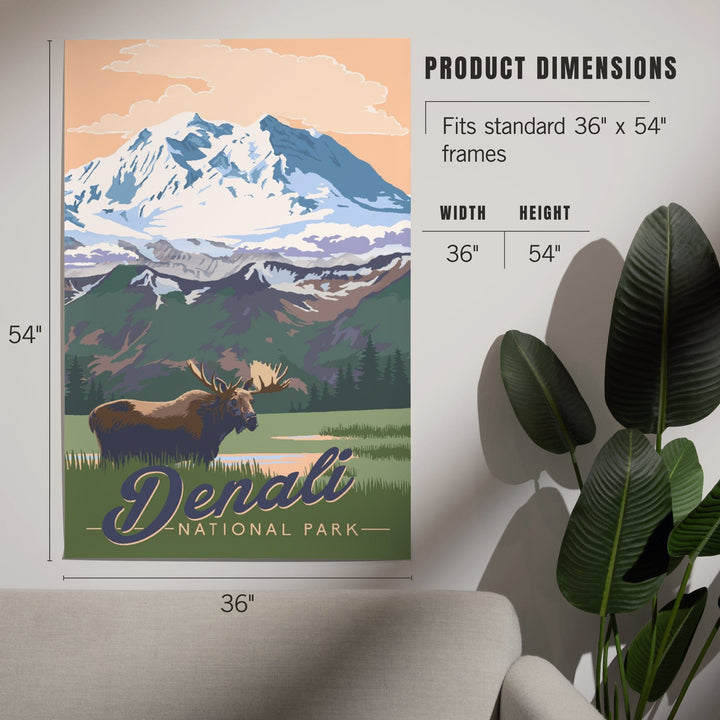 Denali National Park, Alaska, Moose and Mountains, Art & Giclee Prints - Lantern Press