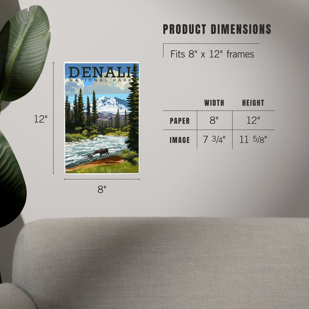 Denali National Park, Alaska, Moose and River Rapids, Art & Giclee Prints - Lantern Press