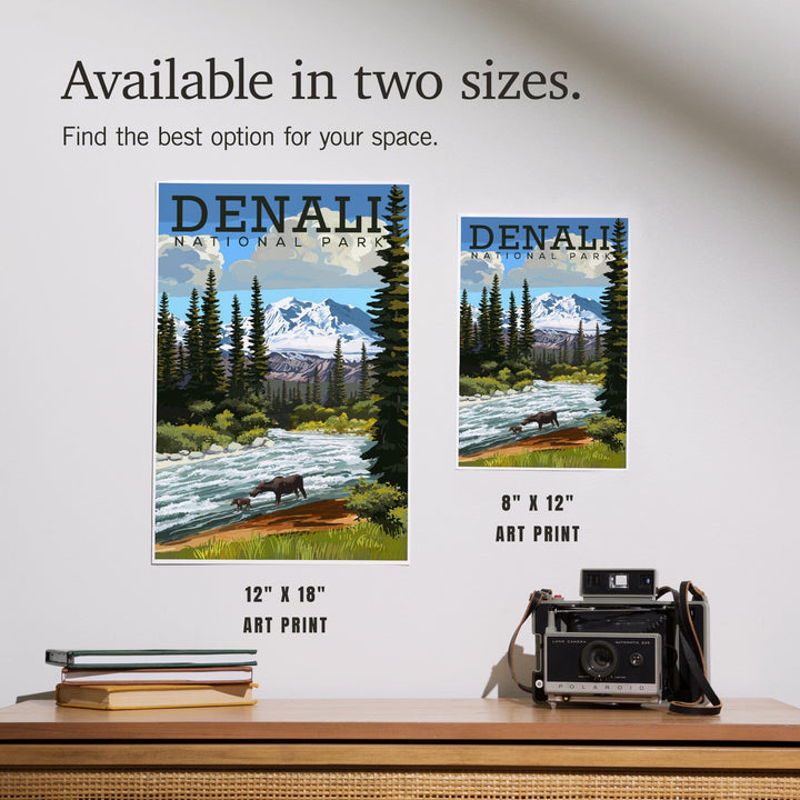 Denali National Park, Alaska, Moose and River Rapids, Art & Giclee Prints - Lantern Press