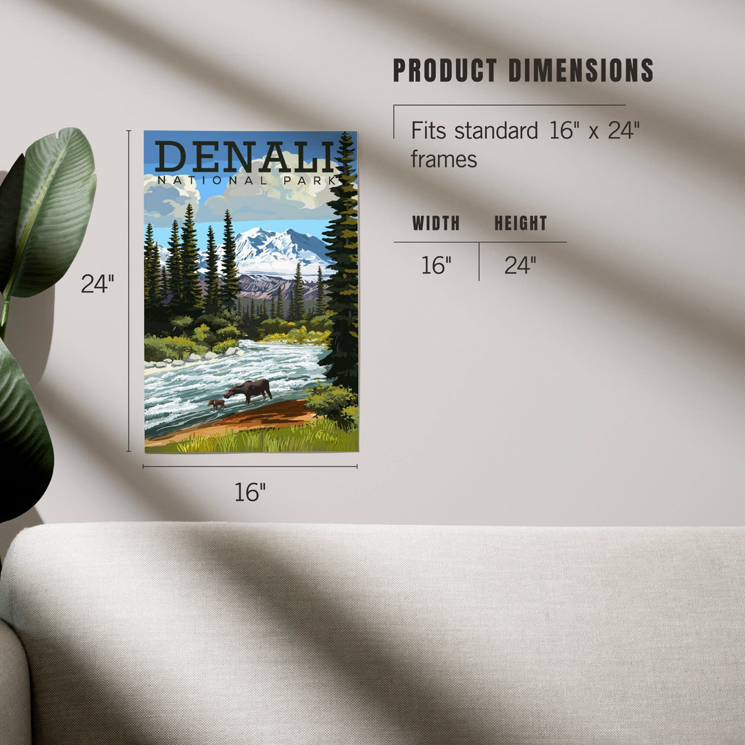Denali National Park, Alaska, Moose and River Rapids, Art & Giclee Prints - Lantern Press