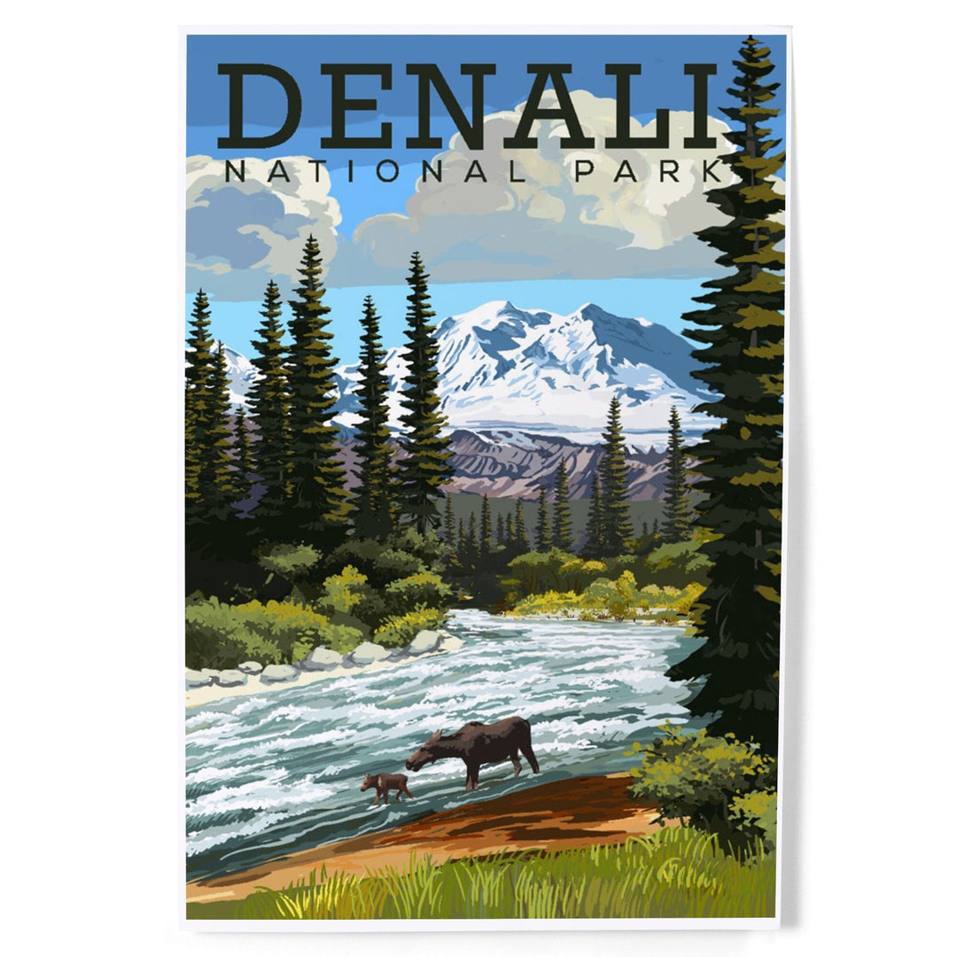 Denali National Park, Alaska, Moose and River Rapids, Art & Giclee Prints Art Lantern Press 