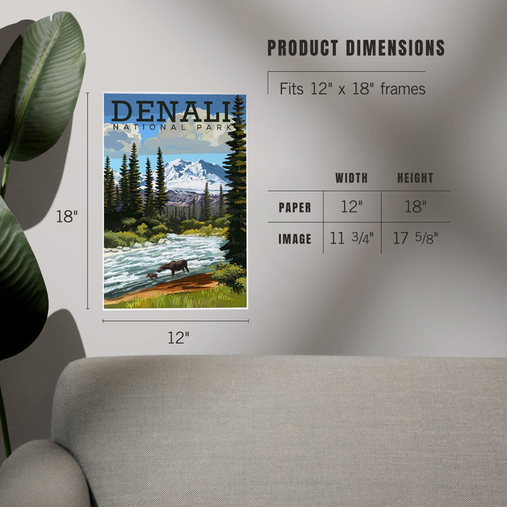 Denali National Park, Alaska, Moose and River Rapids, Art & Giclee Prints - Lantern Press