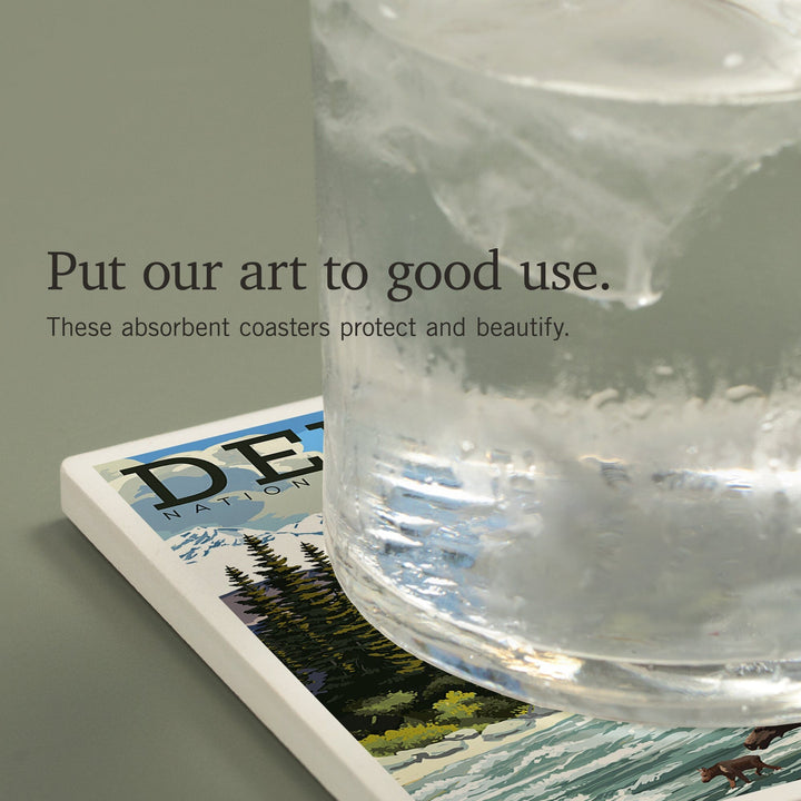 Denali National Park, Alaska, Moose and River Rapids, Coasters Coasters Lantern Press