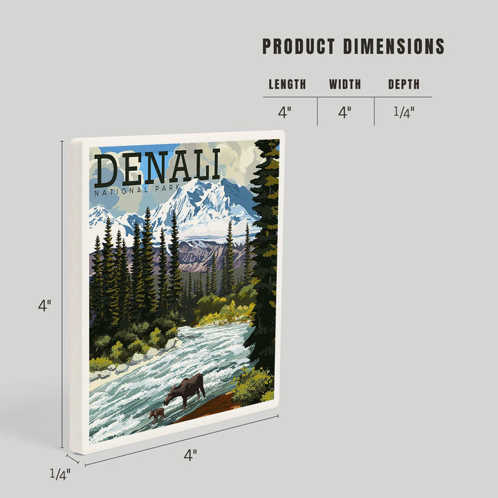 Denali National Park, Alaska, Moose and River Rapids, Coasters Coasters Lantern Press