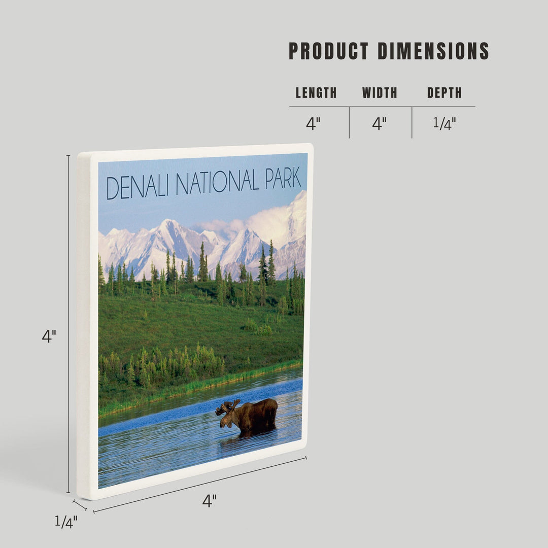 Denali National Park, Alaska, Moose and Water, Coasters Coasters Lantern Press