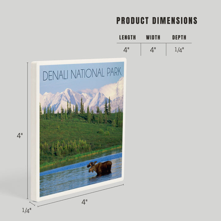 Denali National Park, Alaska, Moose and Water, Coasters Coasters Lantern Press