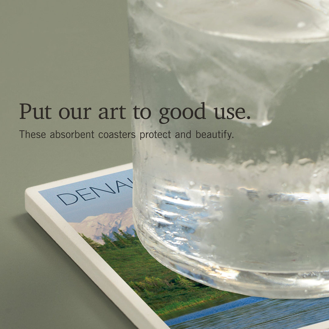 Denali National Park, Alaska, Moose and Water, Coasters Coasters Lantern Press