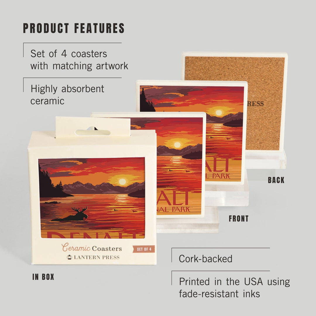 Denali National Park, Alaska, Moose at Sunset, Coasters Coasters Lantern Press