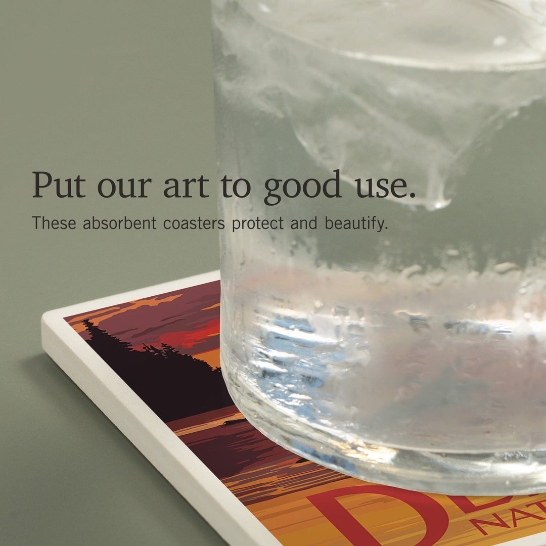 Denali National Park, Alaska, Moose at Sunset, Coasters Coasters Lantern Press