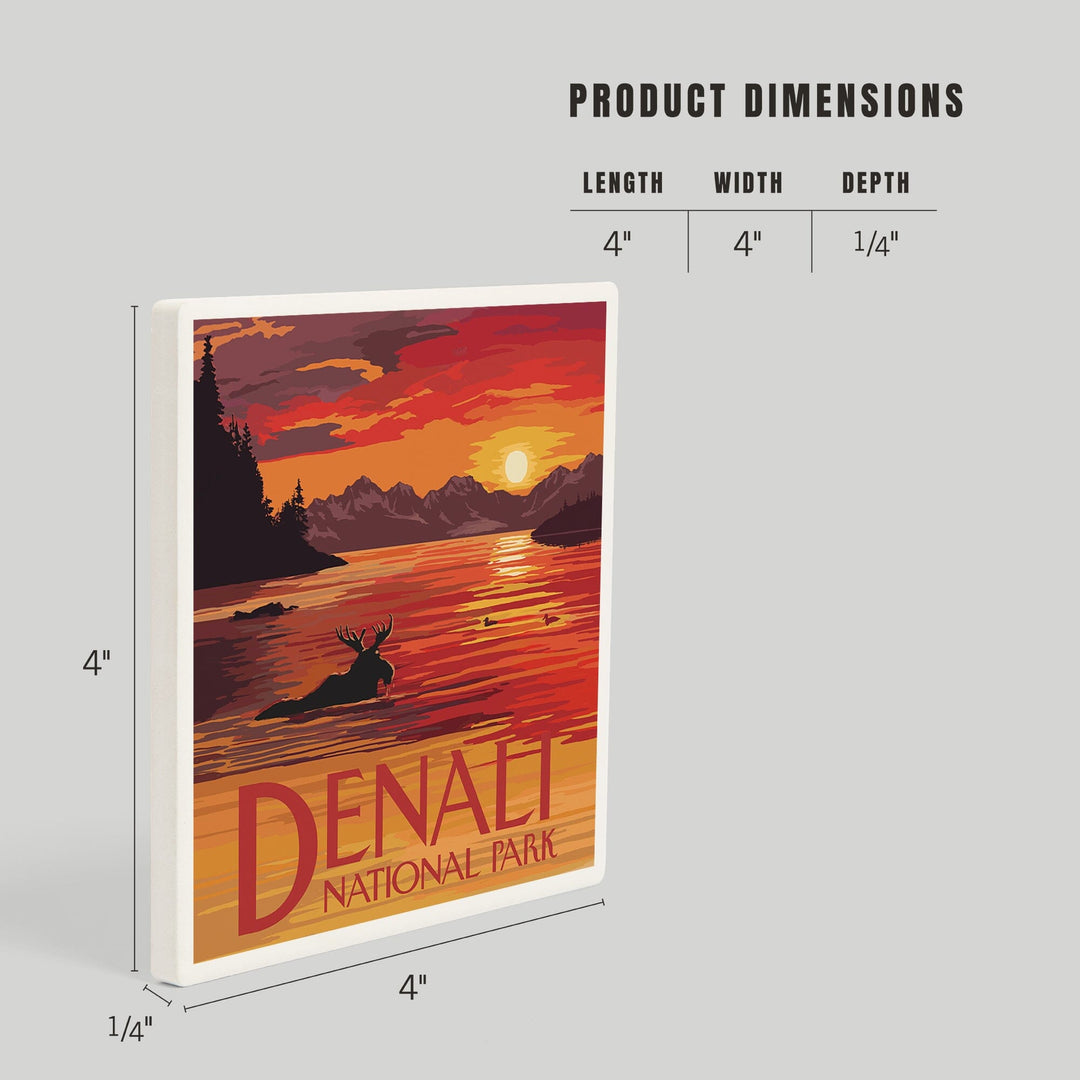 Denali National Park, Alaska, Moose at Sunset, Coasters Coasters Lantern Press