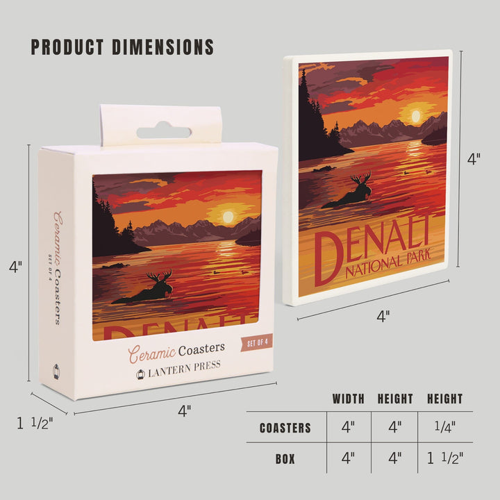 Denali National Park, Alaska, Moose at Sunset, Coasters Coasters Lantern Press