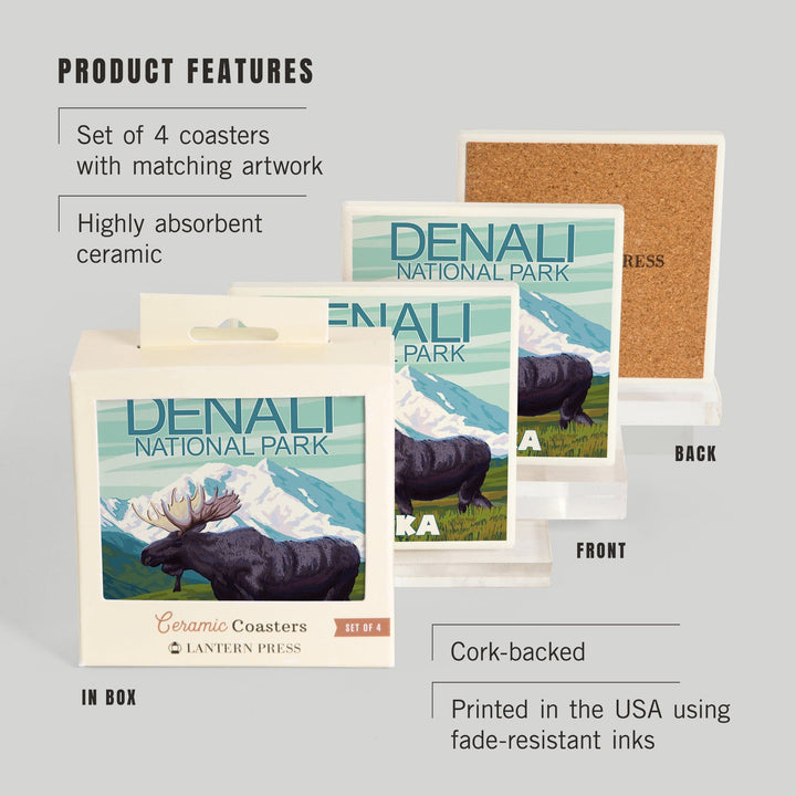 Denali National Park, Alaska, Moose Scene, Coasters Coasters Lantern Press