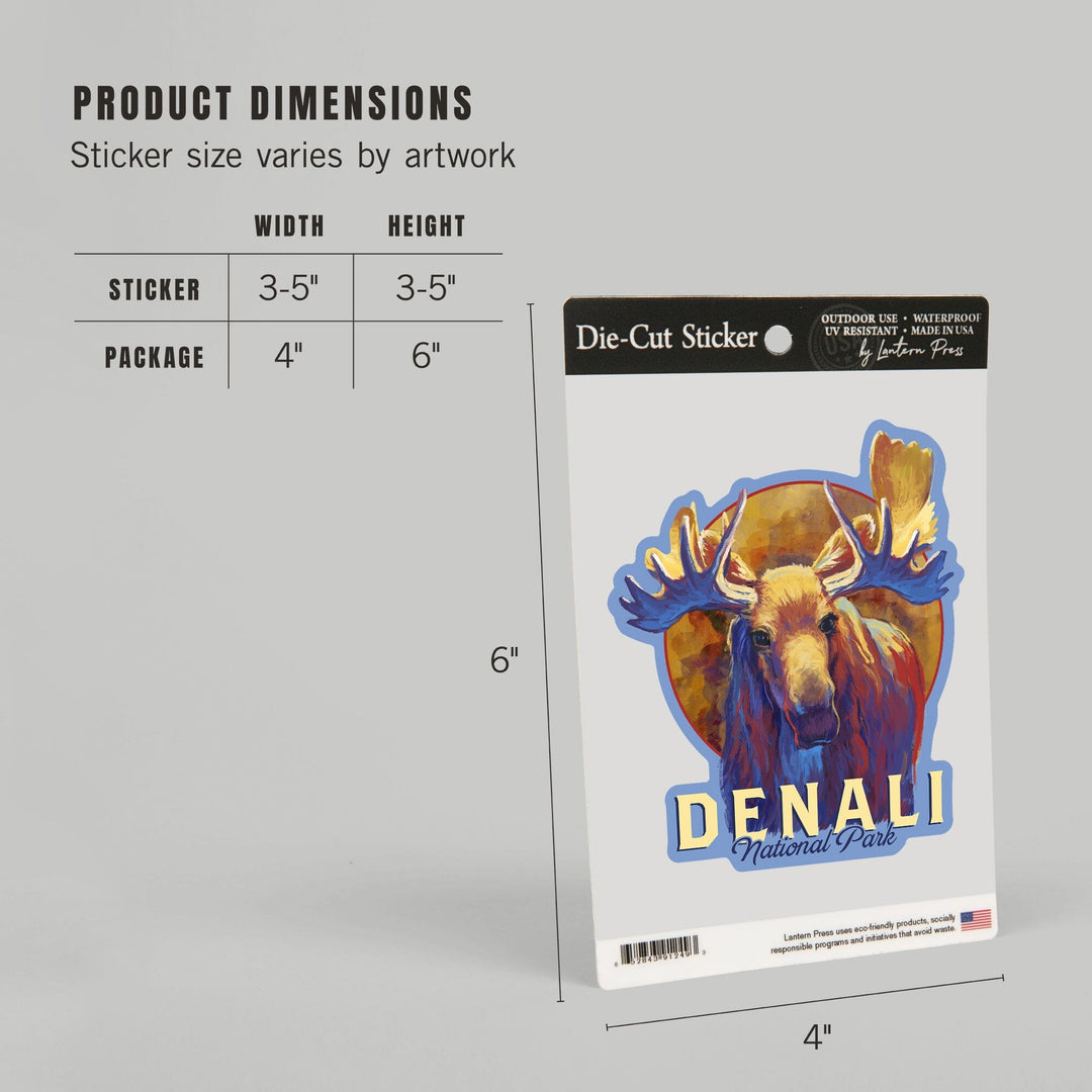 Denali National Park, Alaska, Moose, Vivid, Contour, Lantern Press Artwork, Vinyl Sticker - Lantern Press