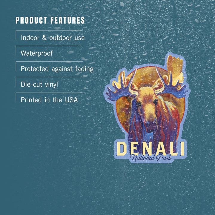 Denali National Park, Alaska, Moose, Vivid, Contour, Lantern Press Artwork, Vinyl Sticker - Lantern Press