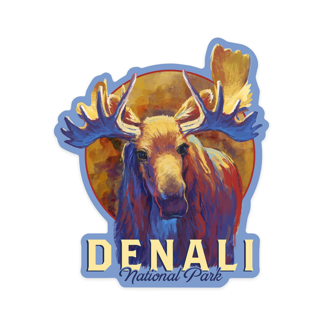 Denali National Park, Alaska, Moose, Vivid, Contour, Lantern Press Artwork, Vinyl Sticker - Lantern Press