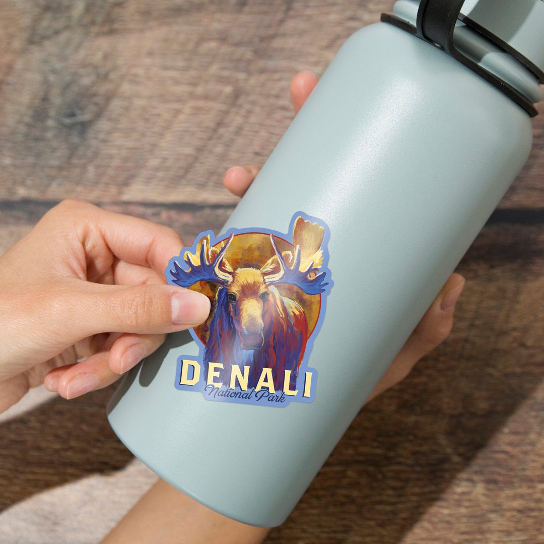 Denali National Park, Alaska, Moose, Vivid, Contour, Lantern Press Artwork, Vinyl Sticker - Lantern Press