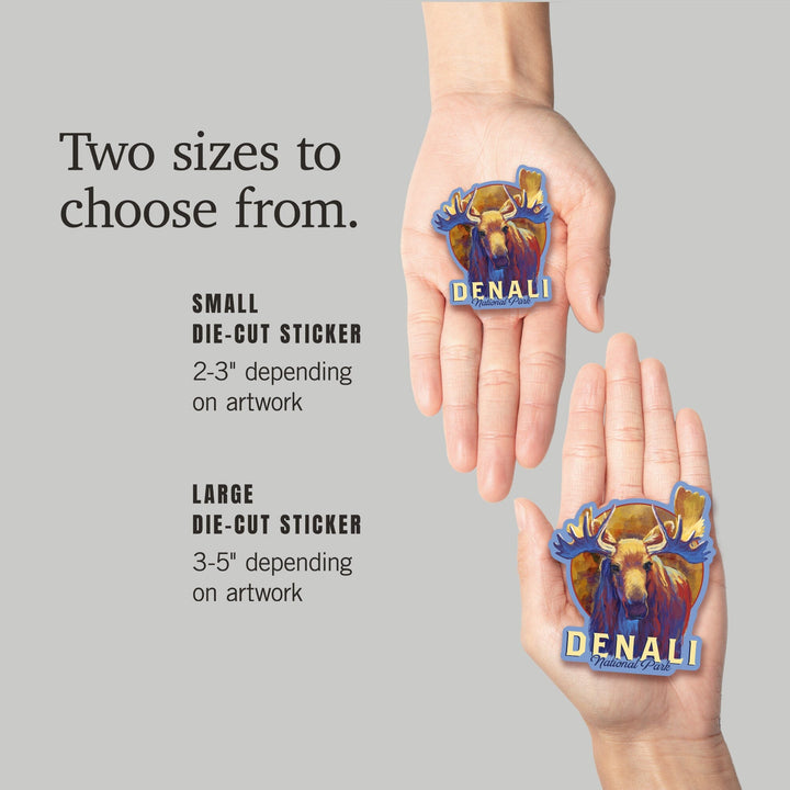 Denali National Park, Alaska, Moose, Vivid, Contour, Lantern Press Artwork, Vinyl Sticker - Lantern Press